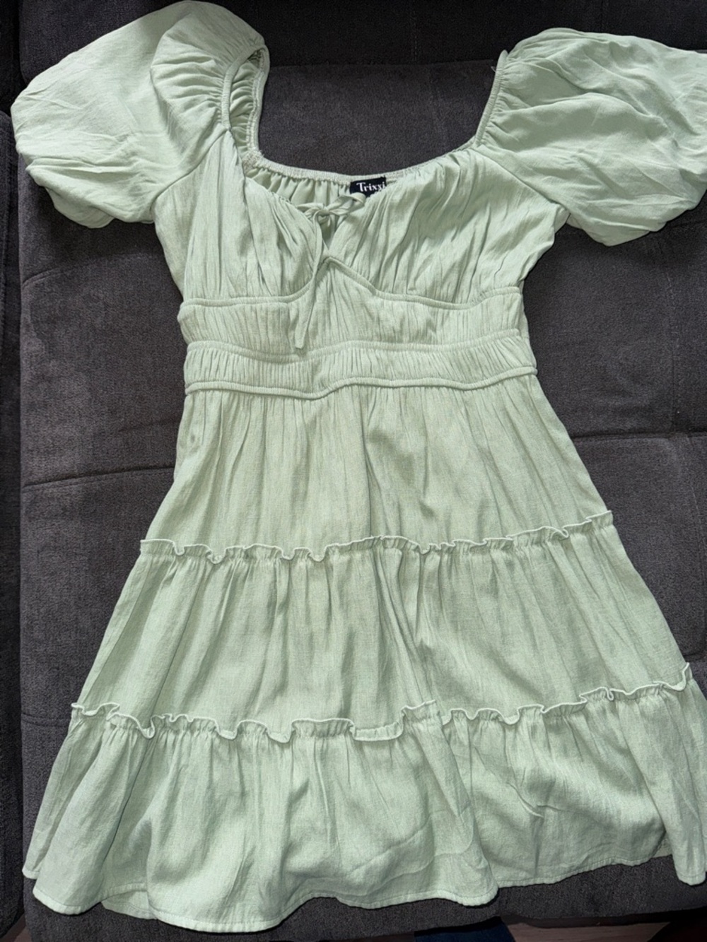 Trixxi Light Sage Green Puff Sleeve Mini Dress